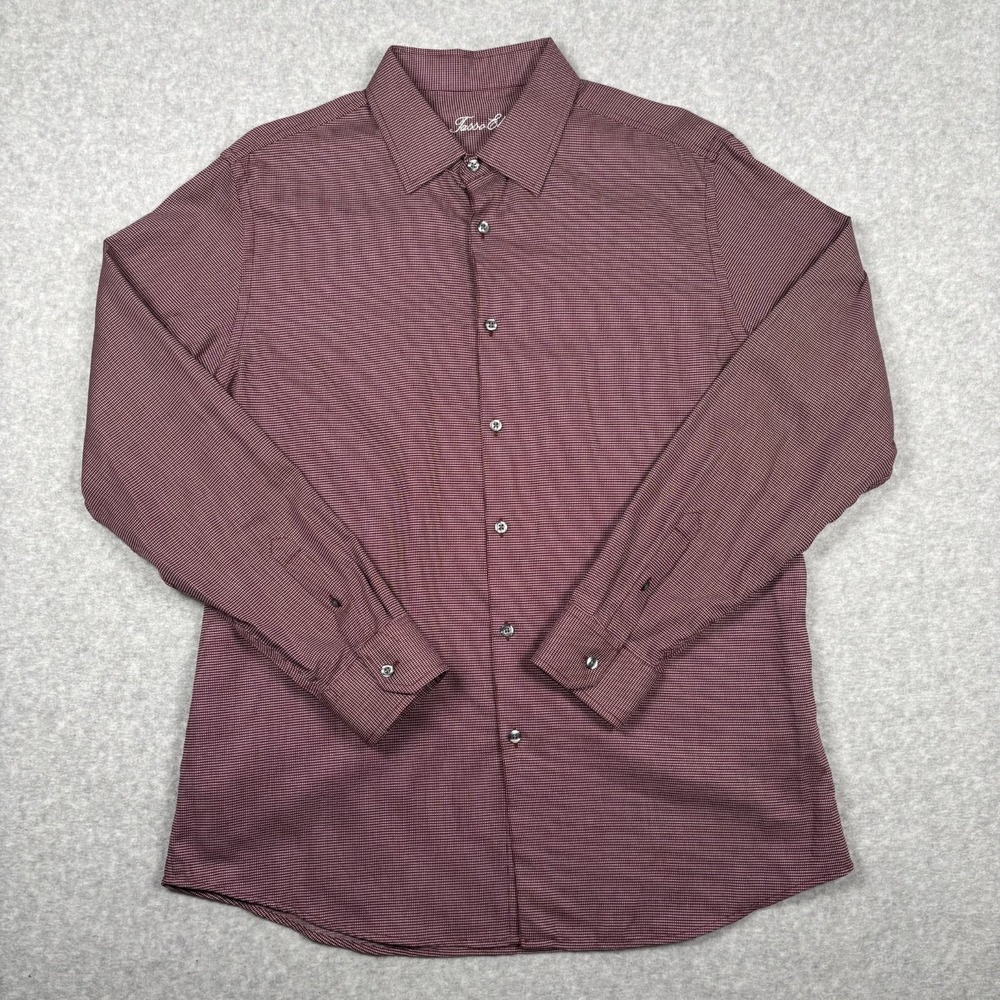 Tasso Elba Shirt Mens L Maroon & White Geometric Long Sleeve Button Up Cotton - Picture 2 of 12